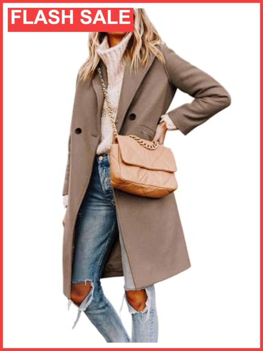 Women's Wool Blend Peacoat Notch Lapel Double-Breasted Winter Coat